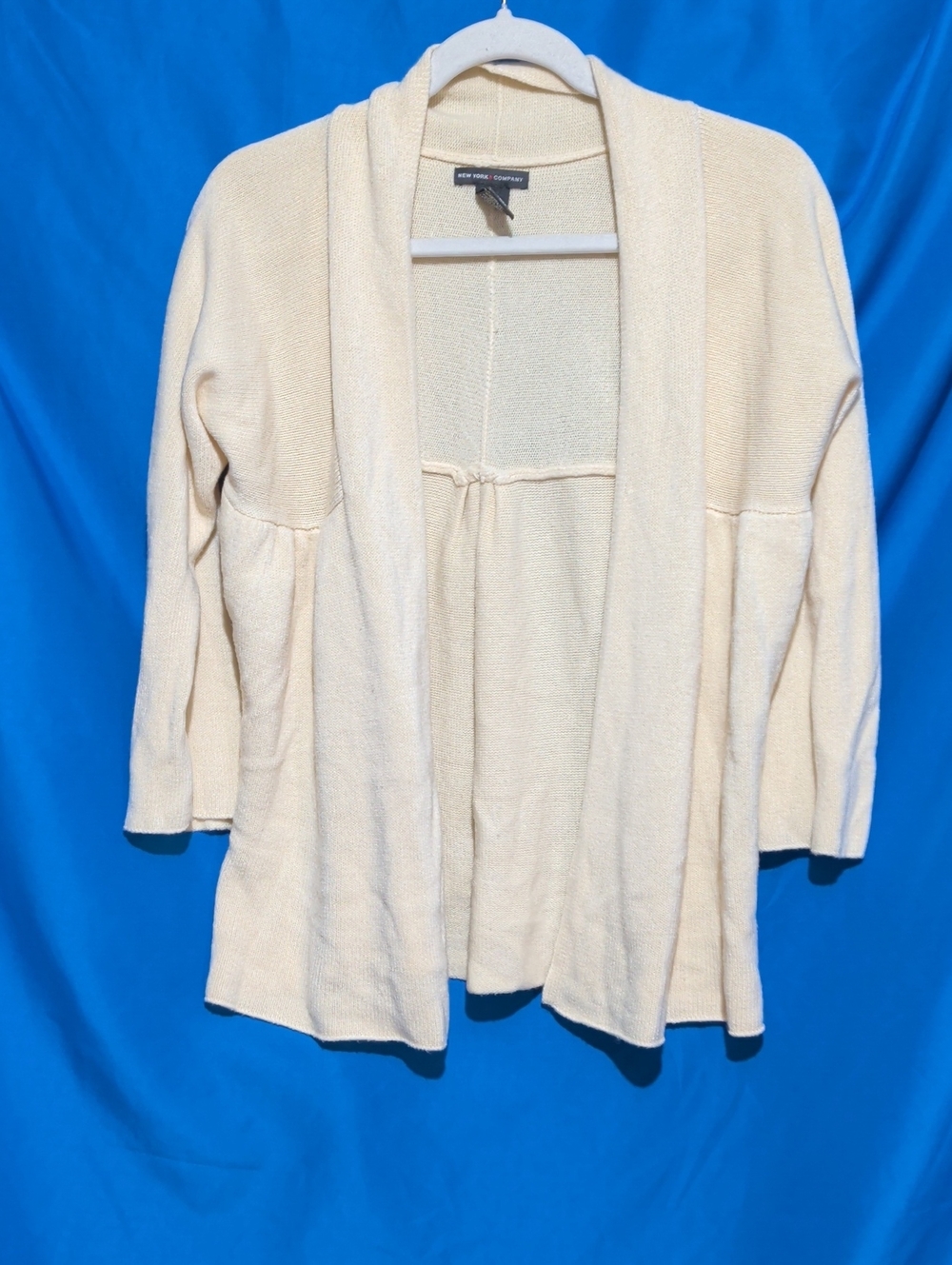 New York & Company Cream Open-Front Knit Cardigan